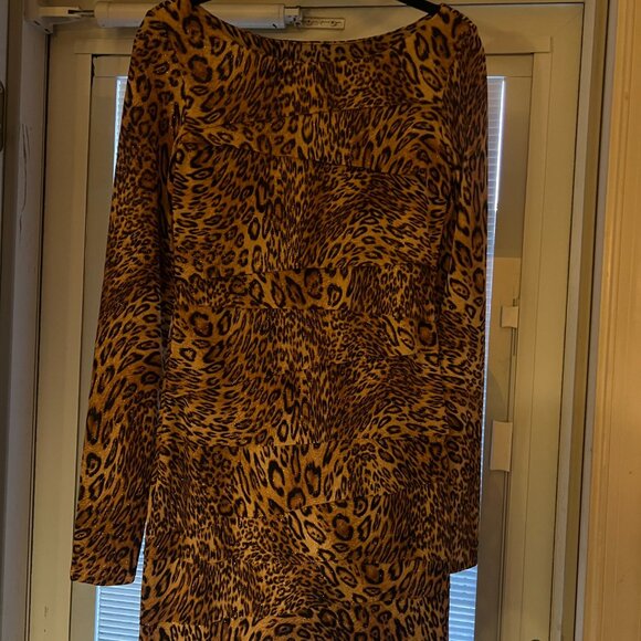 Cynthia Rose Sparkly Leopard Print Long Sleeve Bodycon Shift Dress Sz S - Picture 5 of 6